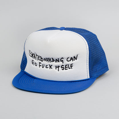Skateboarding Can Go Fuck Itself Trucker Hat - Blue & White